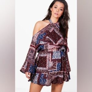 BOOHOO Plus Janey Paisley Print Halter Tie Woven Dress Boho Size 12